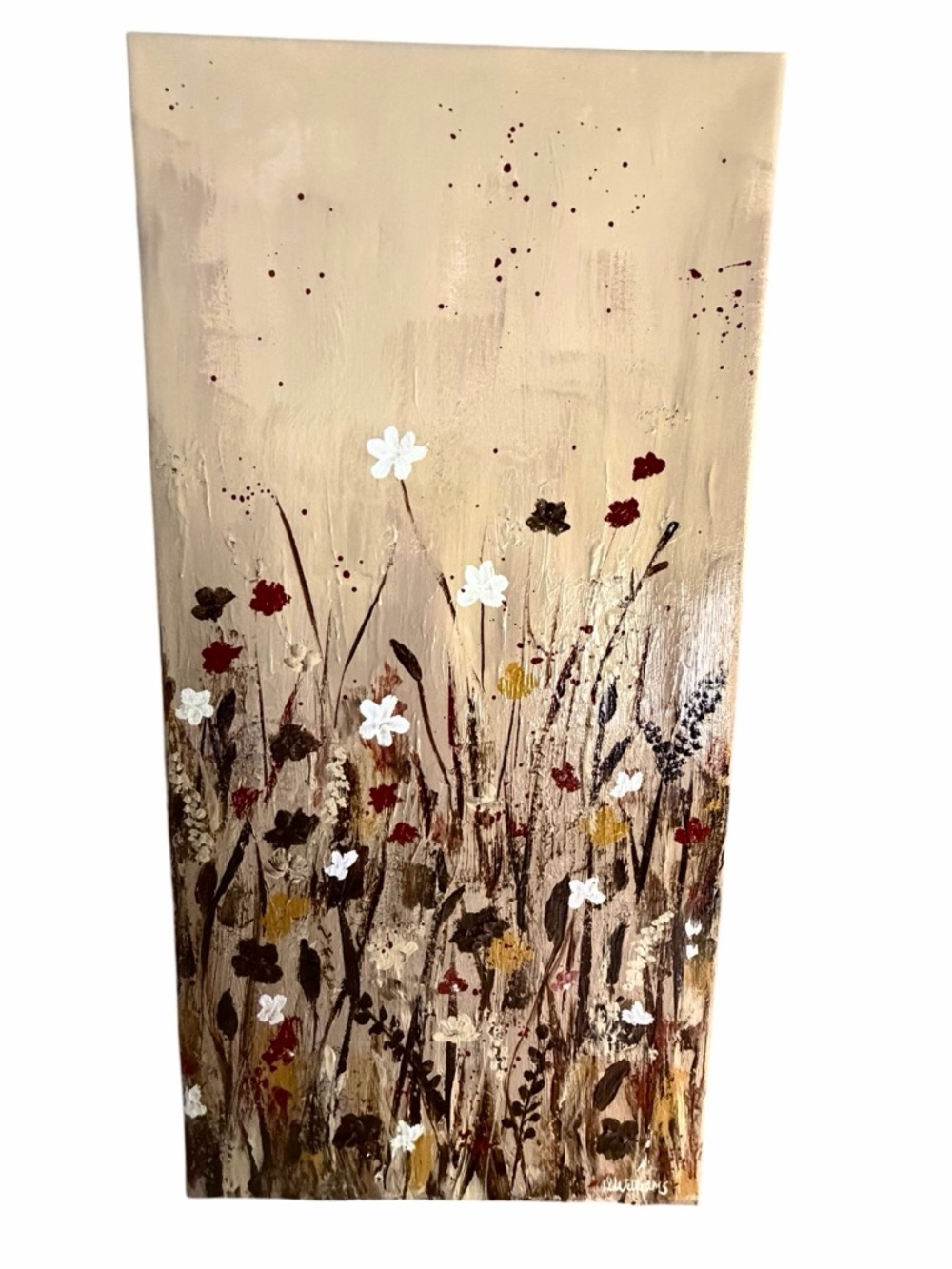 Original Artwork Acrylic’s On Canvas Neutral Floral Meadow Wall Art 12x24" - Picture 4 of 15